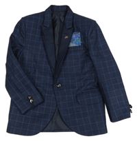 Tmavomodro-modré kostkované slavnostní sako