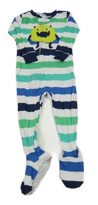 Bílo-zeleno-modrý pruhovaný overal s příšerkou Carter's