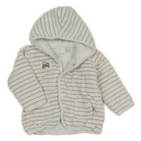 Bílo-béžová pruhovaná sametová zateplená mikina s nášivkou a kapucí Bob der Bär