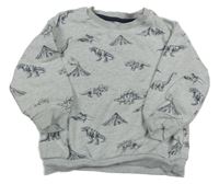 Svetlosivá melírovaná mikina s dinosaurami F&F