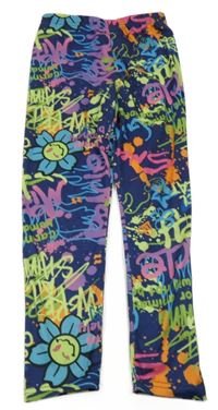 Tmavomodro-farebné legíny s graffiti nápisy Shein