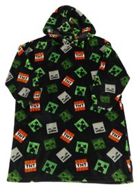 Černá chlupatá oversize mikina s Minecraft a kapucí Next