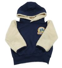 Tmavomodro-béžová teplákovo/chlupatá mikina s dalekohledem a kapucí Kiki&Koko