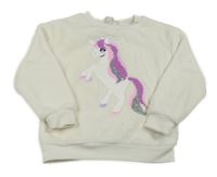 Smotanová chlpatá mikina s jednorožcem z překlápěcích flitrů H&M