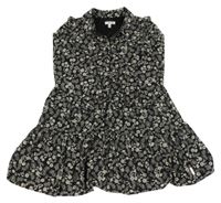 Čierne kvetované prepínaci ľahké košeľové šaty Tahari