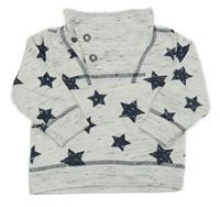 Bílo-šedá melírovaná mikina s hvězdami a komínovým límcem Topomini
