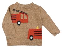 Hnědý melírovaný vlněný svetr s hasičským autem George
