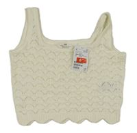 Nové - Smotanový perforovaný pletený crop top H&M