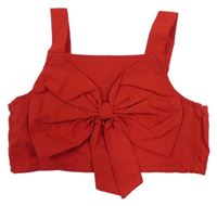 Červený crop top s mašlou
