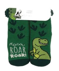 Nové - Zelené teplé ponožky s dinosaurem a nápisem