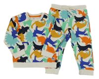 2set - Světlebéžovo-barevná mikina s dinosaury + tepláky F&F