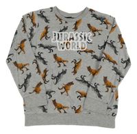 Sivá melírovaná ľahká mikina s dinosaurami a nápisem - Jurský svět Name it
