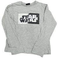 Sivé melírované tričko s nápisem z flitrů - StarWars