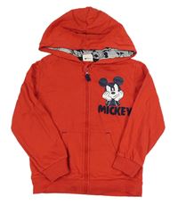 Červená propínací mikina s Mickeym a kapucí 
