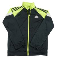Tmavošedo-neonová sportovní funkční propínací mikina s logem Adidas
