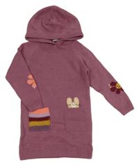 Staroružové pletené šaty s králikom a kapucňou Next