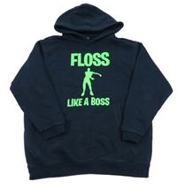 Tmavomodrá mikina s nápisom a kapucňou