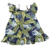 Zeleno-tmavomodré ľahké šaty s listami shein