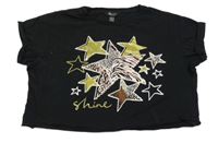 Černé crop tričko s hvězdami New Look