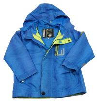 Modrá šusťáková jarní funkční kostičkovaná bunda s kapucí 