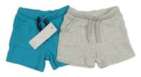 Nové - 2x kraťasy - šedé + tyrkysové F&F