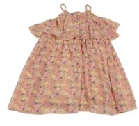 Svetloružové kvetované šifónové šaty s volánikom Dopodopo