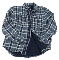 Tmavomodro-sivá kockovaná podšitá košeľa Next