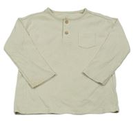 Smetanové žebrované triko s kapsou Tu