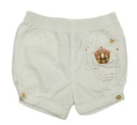 Biele plátenné kraťasy s výšivkou orchestra