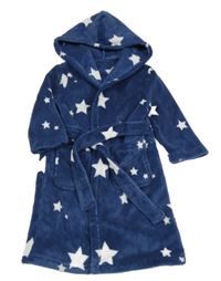 Tmavomodrý plyšový župan s bílými hvězdičkami a kapucí Mothercare