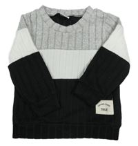 Čierno-bielo-sivé úpletové rebrované tričko