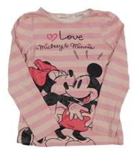 Růžové pruhované triko s Minnie a Mickeym H&M