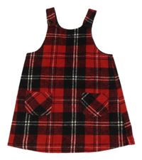 Červeno-čierne kockované vlnené na traké šaty s vreckami Matalan