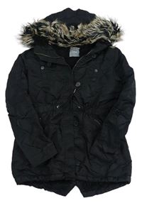 Čierny šušťákový zimný kabát s kapucňou Next