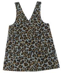Modro-čierno-hnedé vlnené šaty s leopardím vzorom Tu
