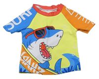 Žlto-modro-oranžové UV tričko so žralokom Shein