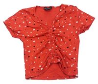 Červené rebrované crop tričko so srdiečkami New Look