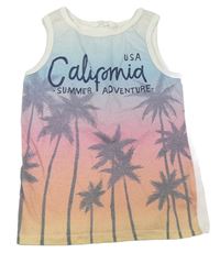 Světlemodor-růžové tílko s palmami a nápisem H&M