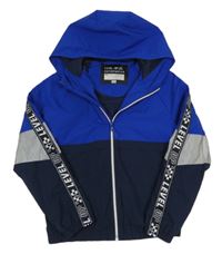 Modro-tmavomodrá šušťáková jesenná bunda s kapucňou F&F