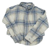 Bílo-světlemodrá flanelová crop halenka Primark