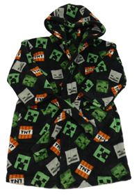 Černý vzorovaný plyšový župan s kapucí - Minecraft Next