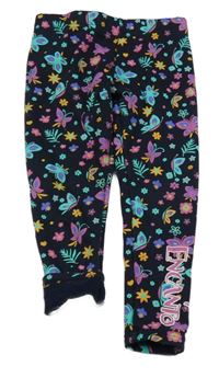 Tmavomodré květované zateplené legíny - Encanto Primark