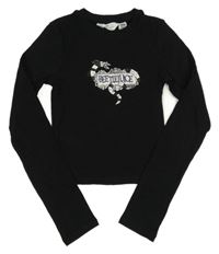 Černé žebrované crop triko - Beetlejuice H&M