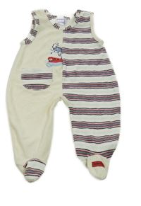 Smetanovo-tmavomodro-červené sametové dupačky s losom a pruhmi Topolino