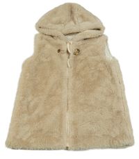 Béžová kožušinová podšitá vesta s kapucňou Nutmeg