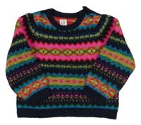 Tmavomodro-ružovo-farebný vzorovaný sveter GAP