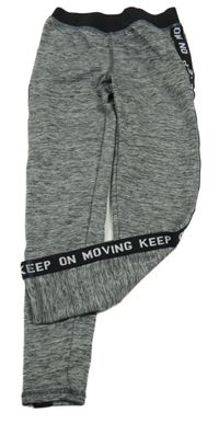 Sivo-čierne melírované športové legíny s nápismi Ergeenomixx