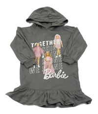 Šedé teplákové šaty s Barbie a kapucí 