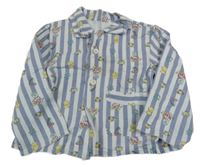 Modro-bílý pruhovaný pyžamový kabátek se zvířátky 