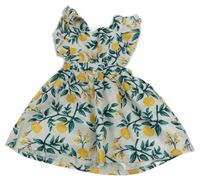 Bielo-zeleno-žlté kvetované šaty s volánikmi